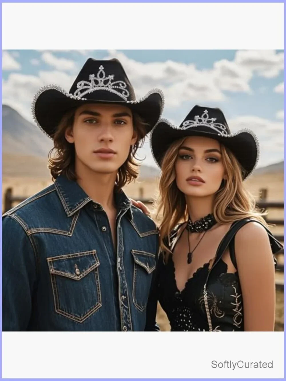 Preppy Sparkly Cowboy Hat Cowgirl Hat with Tiara Crown Sequins